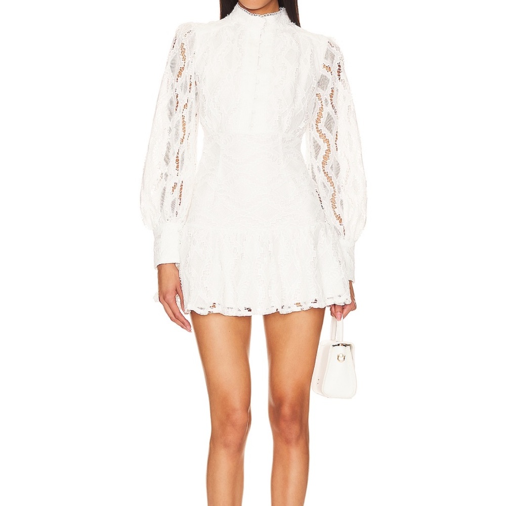 Bardot Womens Remy Ivory Lace Short Long Sleeve Mini Dress